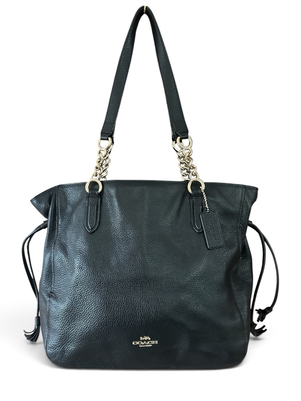 Coach Elle Chain Tote Black Pebble Leather Gold Hardware